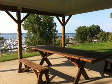 Erie Independence House Laura Wallerstein mobility impaired Apartments has covered, outdoor grilling and picnic table area with a sweeping view of Lake Erie and Erie marinas.